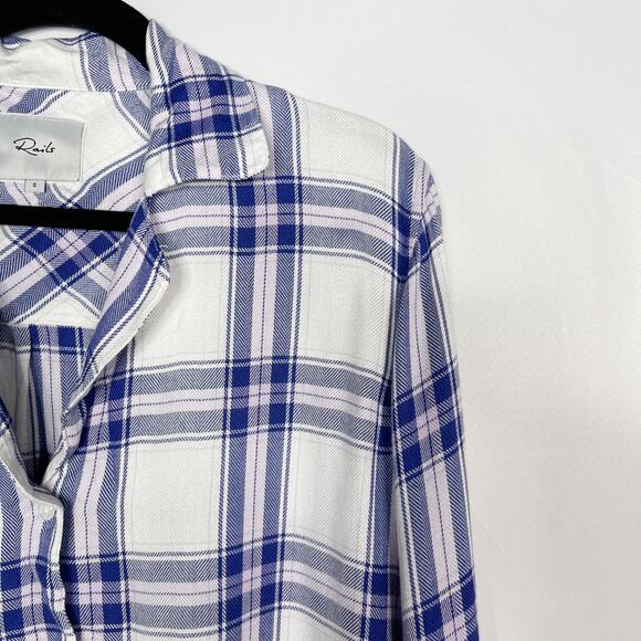 Rails Small S White Blue Plaid Button Down Shirt Long Sleeve Sapphire Lilac - Picture 4 of 8